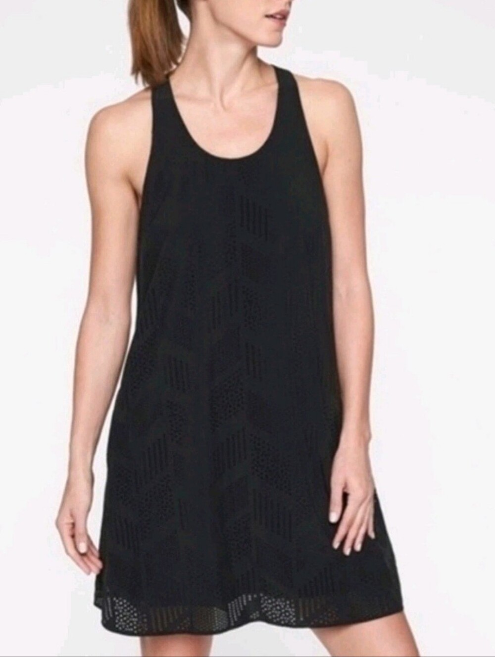 Athleta Brookfield Black Eyelet Cutout Racerback Mini Dress Size Medium